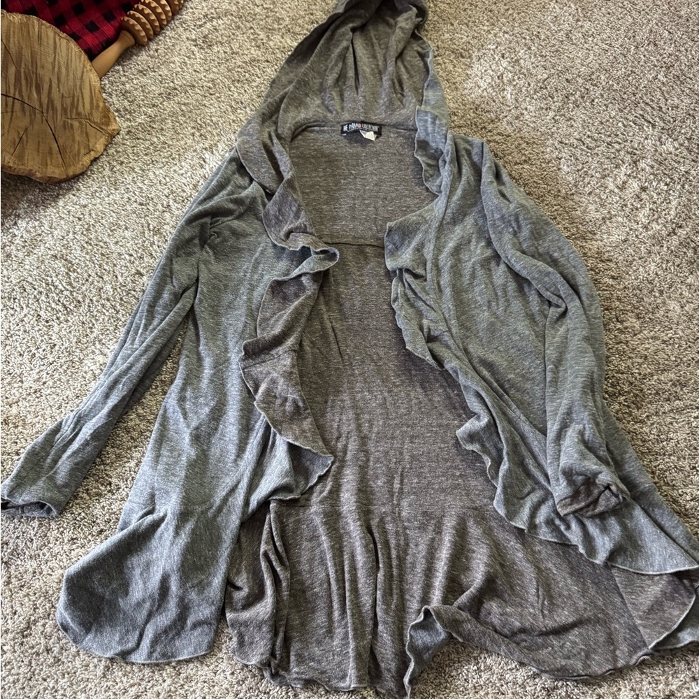 The Pyramid Collection Heathered Gray & Brown Hooded Cardigan